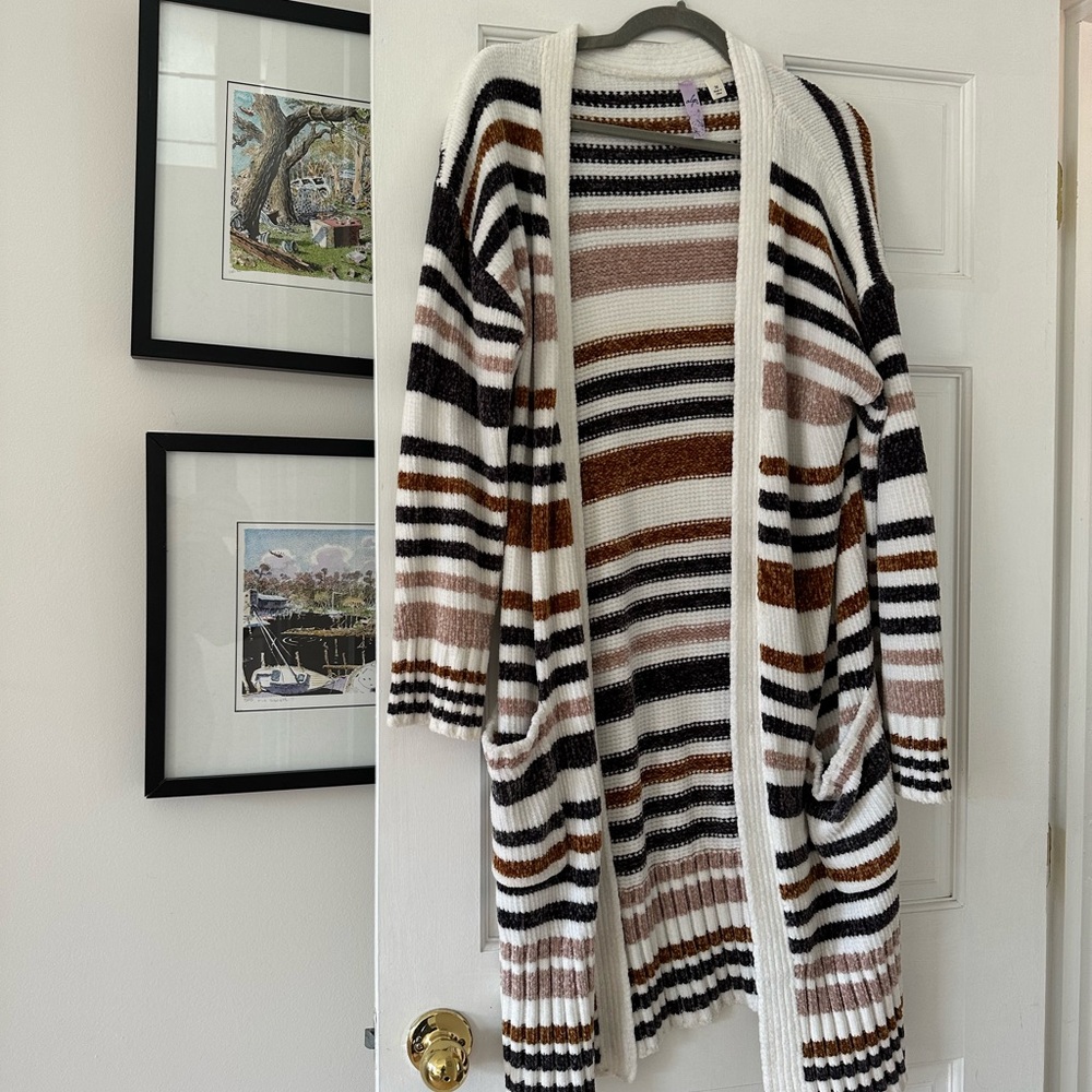 Striped Open-Front Cardigan Sweater